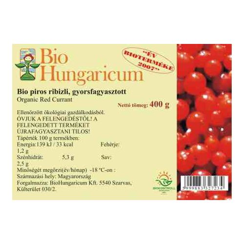 Piros ribizli, fagyasztot, bio, BioHungaricum (400g) - 2024/10/30.